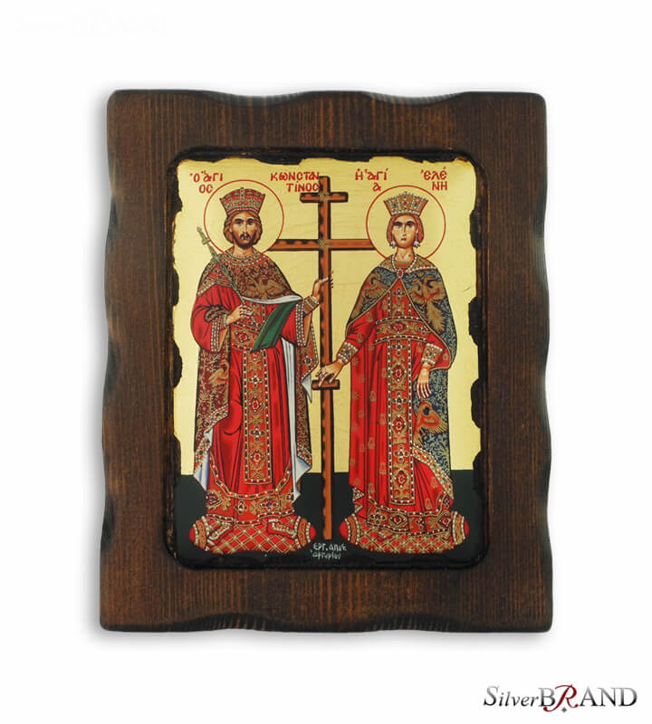 Άγιος Κωνσταντίνος και Αγία Ελένη Ξύλινη Εικόνα 16x13cm